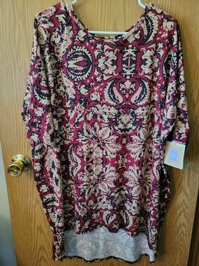 LuLaRoe Irma Burgundy, Cream & Black Floral Paisley Tunic